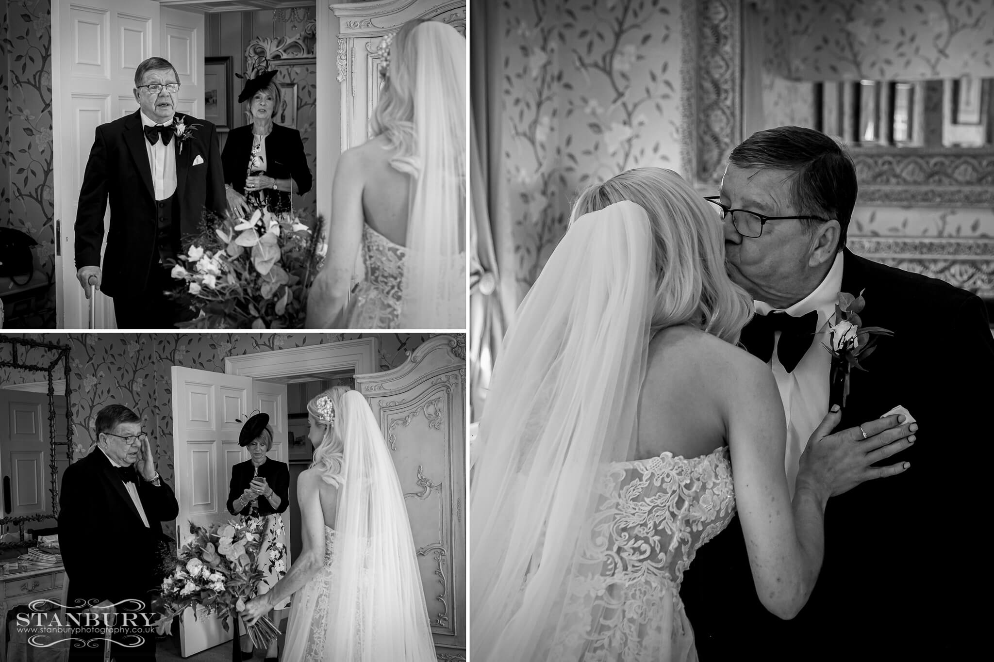bride-and-dad-first-look-eaves-hall-stanbury-photos